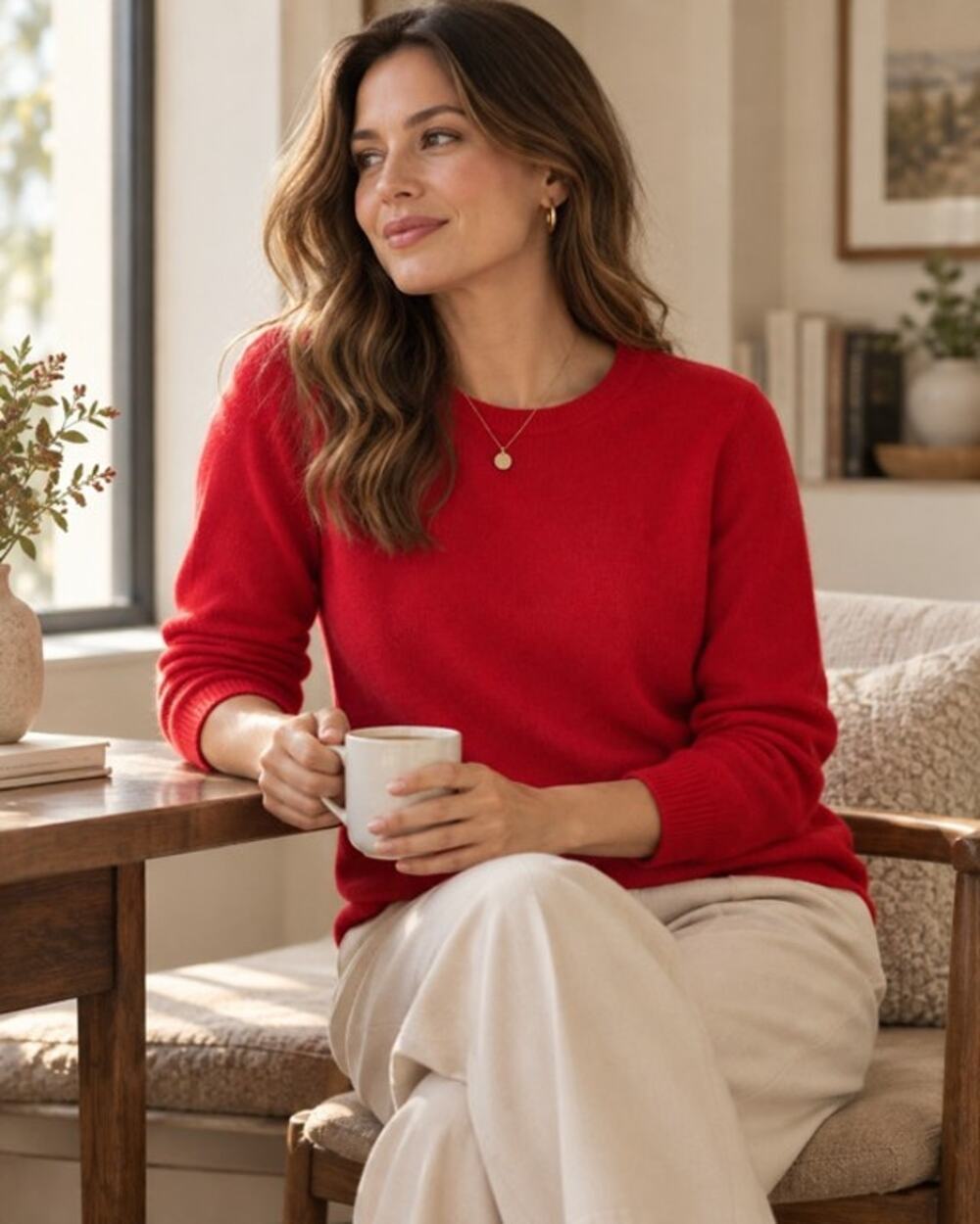 Queen Of Scots 100% Cashmere Red Crewneck Sweater L